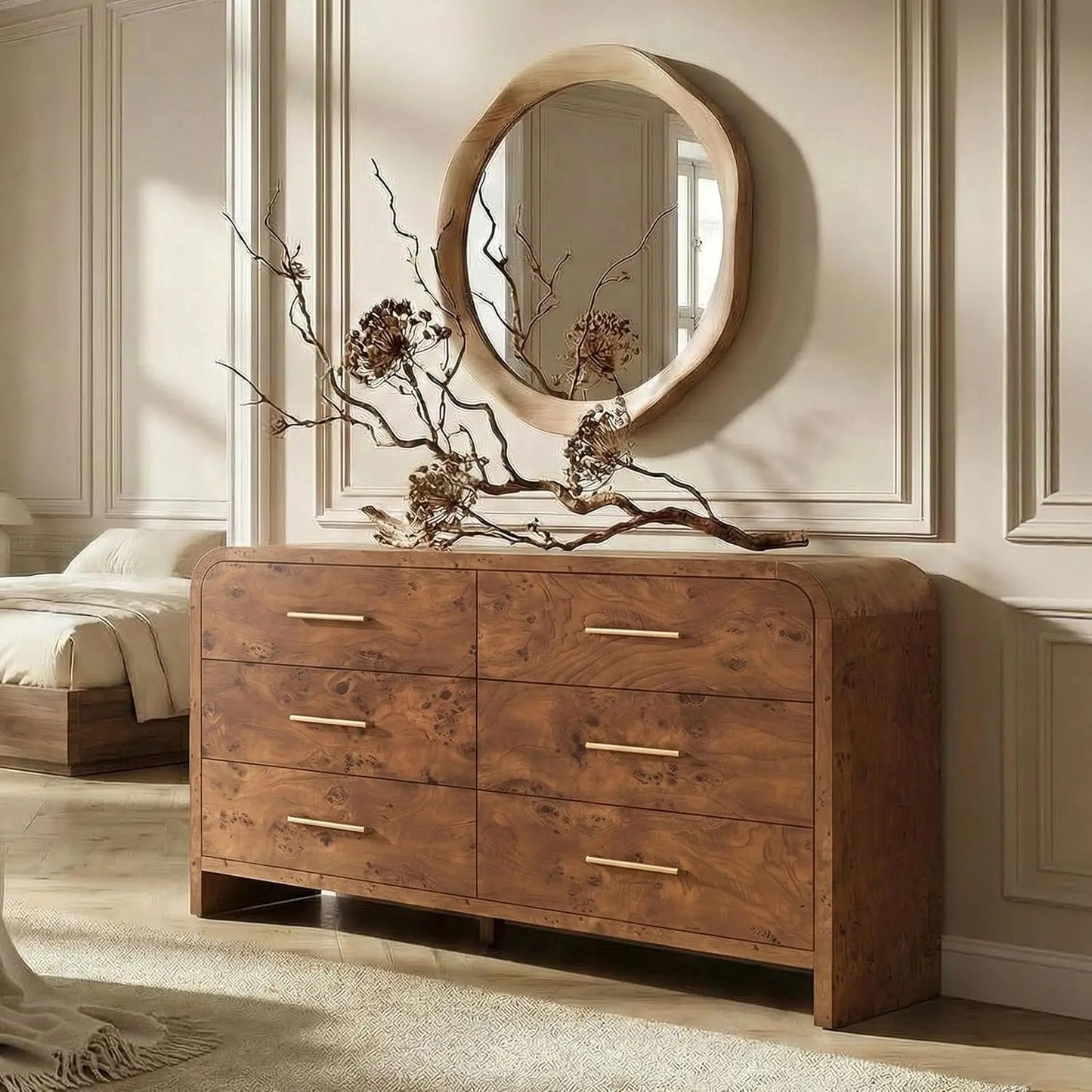 54" Wide Modern Curved 6-Drawer Dresser