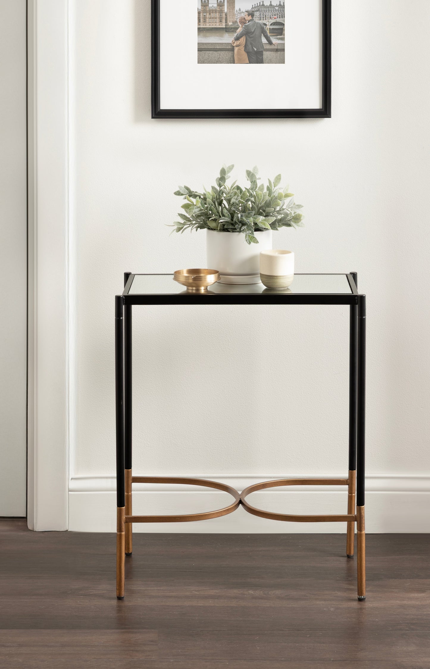 Mirror and Metal Side Table