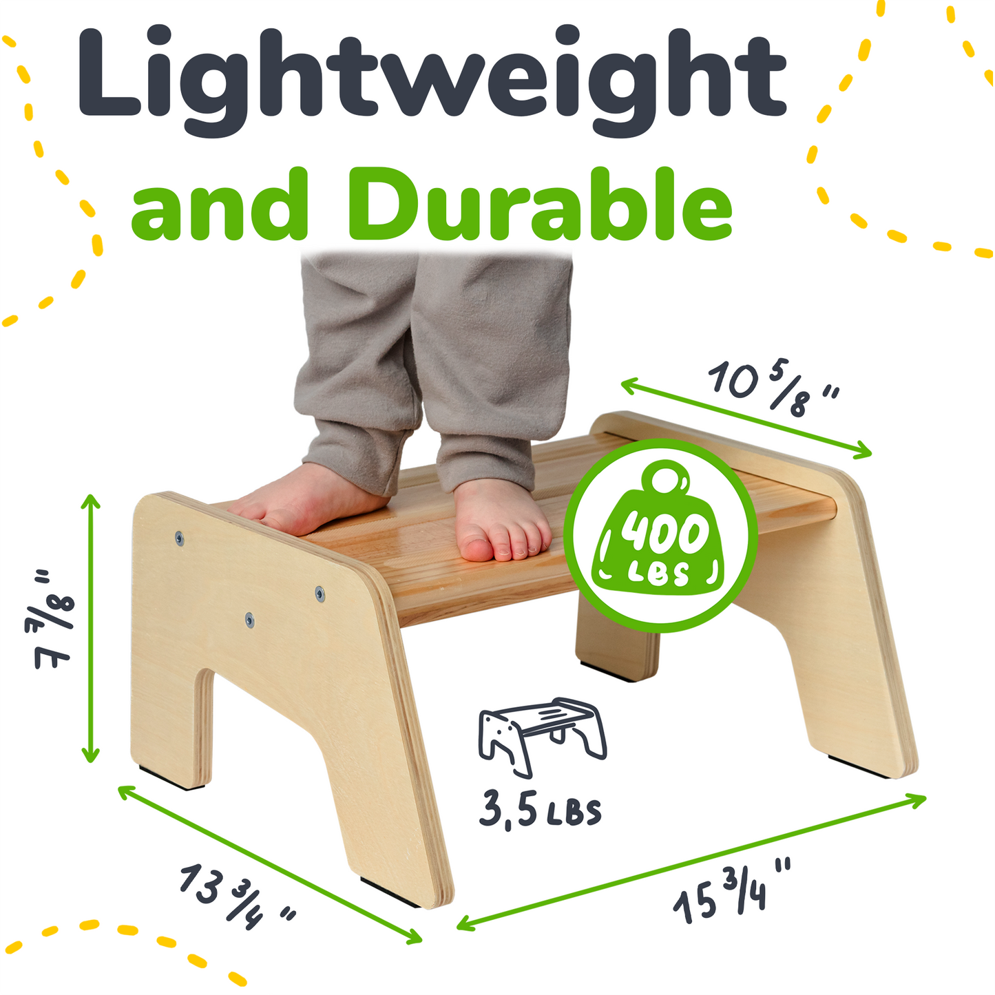 1-Step Wooden Stool for Kids(Multi-Purpose Step Stool for Kitchen, Bath, and Potty Training)