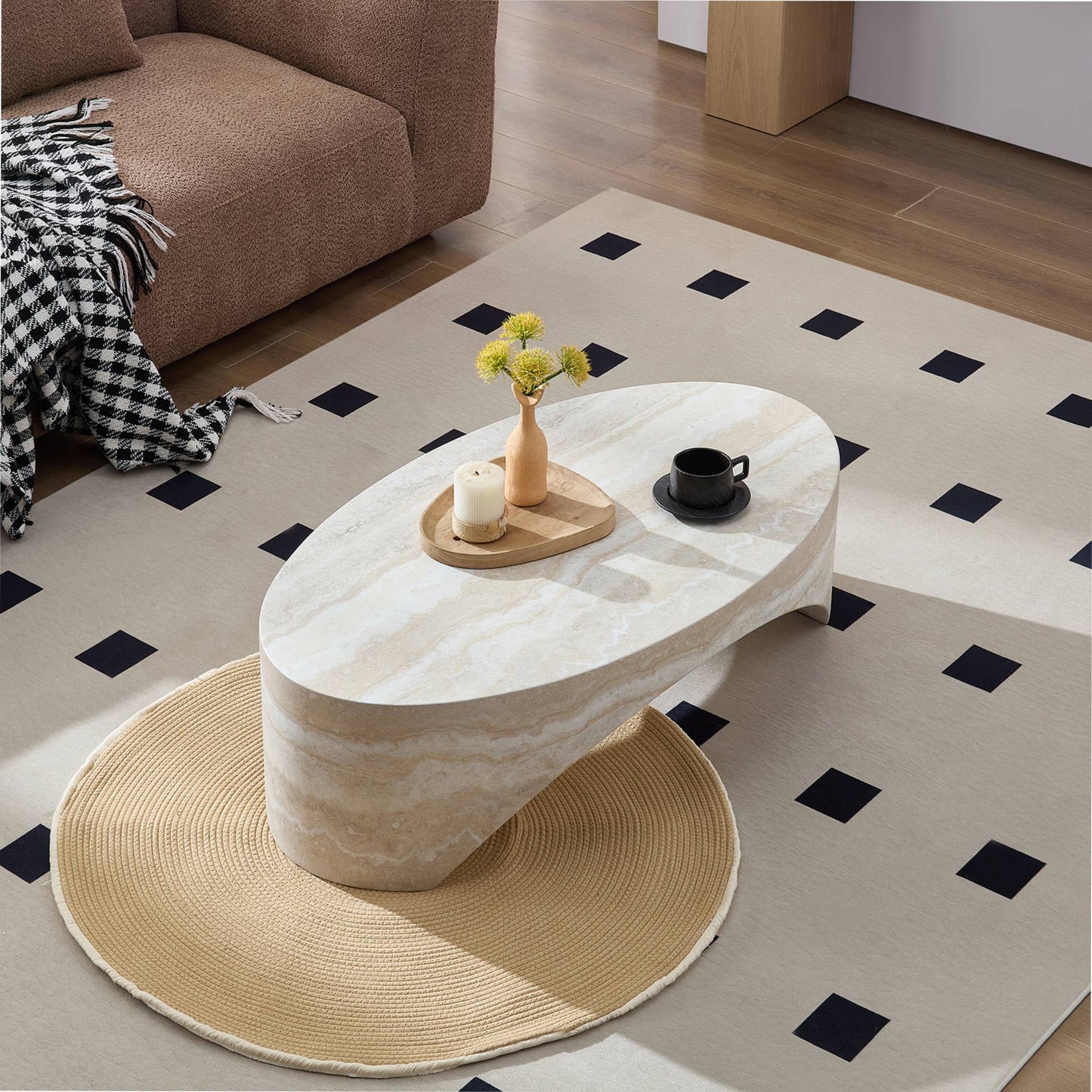 Oval Natural Marble Coffee Side Table for Living Room
