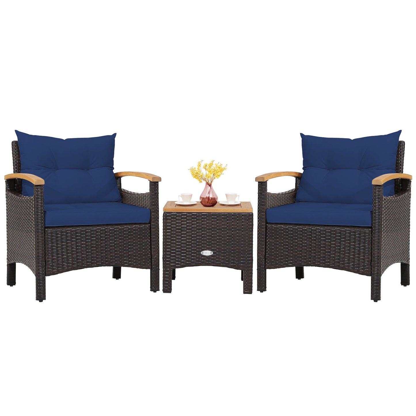 3 Pieces Patio Rattan Furniture Set with Removable Cushion