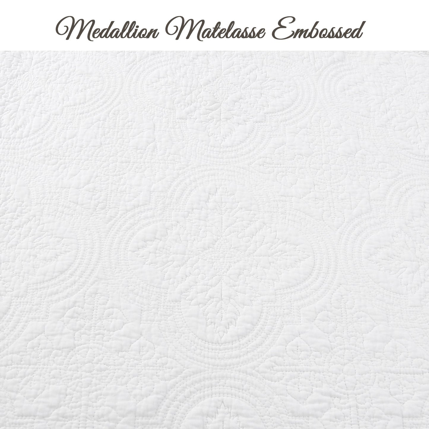 Serenity White Victorian Scalloped Medallion Floral Pure Solid Cotton Reversible Quilt Bedding Set