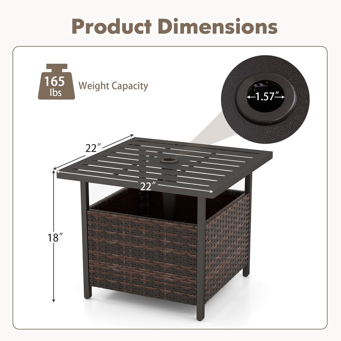 Outdoor Patio Rattan Wicker Steel Side Deck Table
