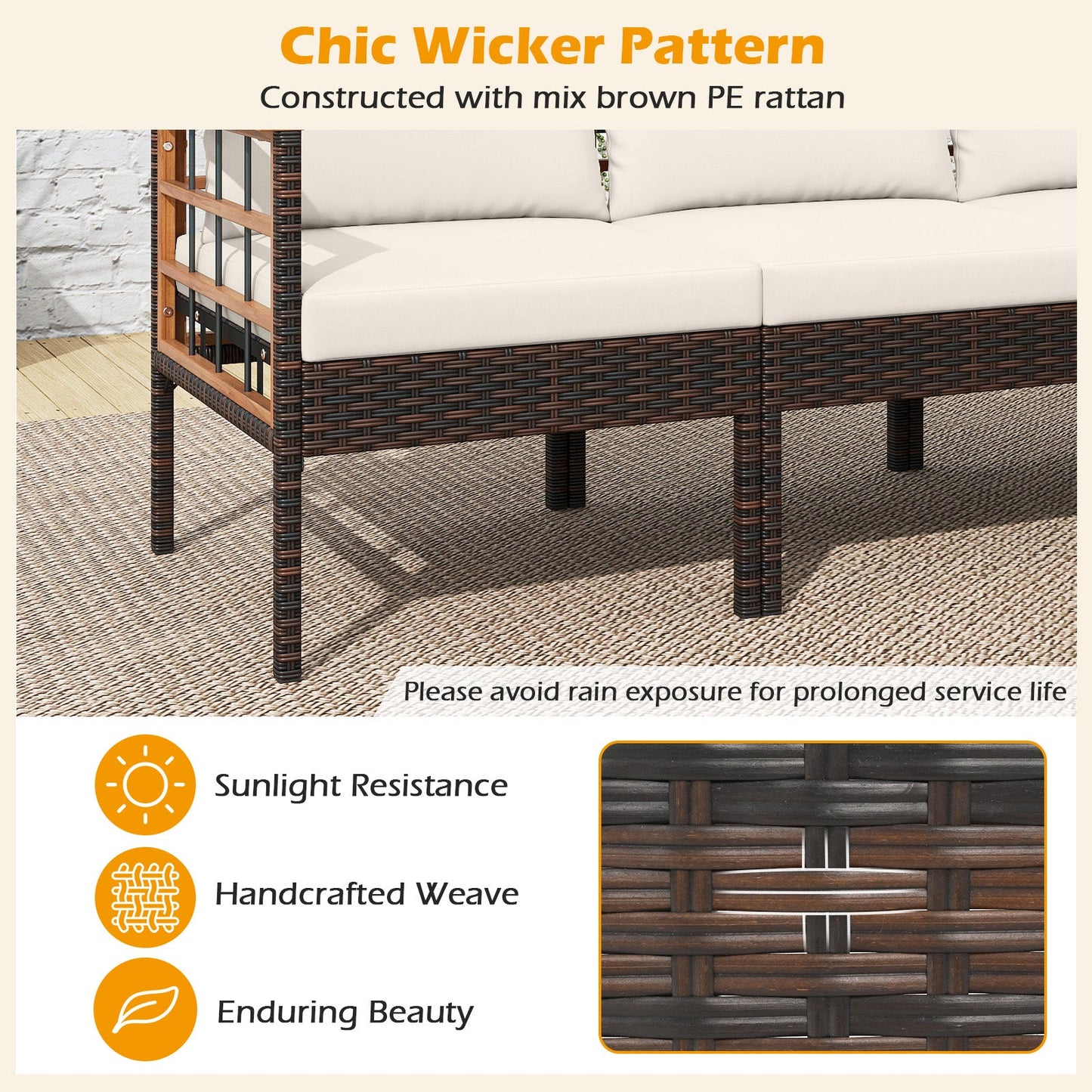 Patio Rattan Chairs with Ottomans and Side Table for Backyard-White