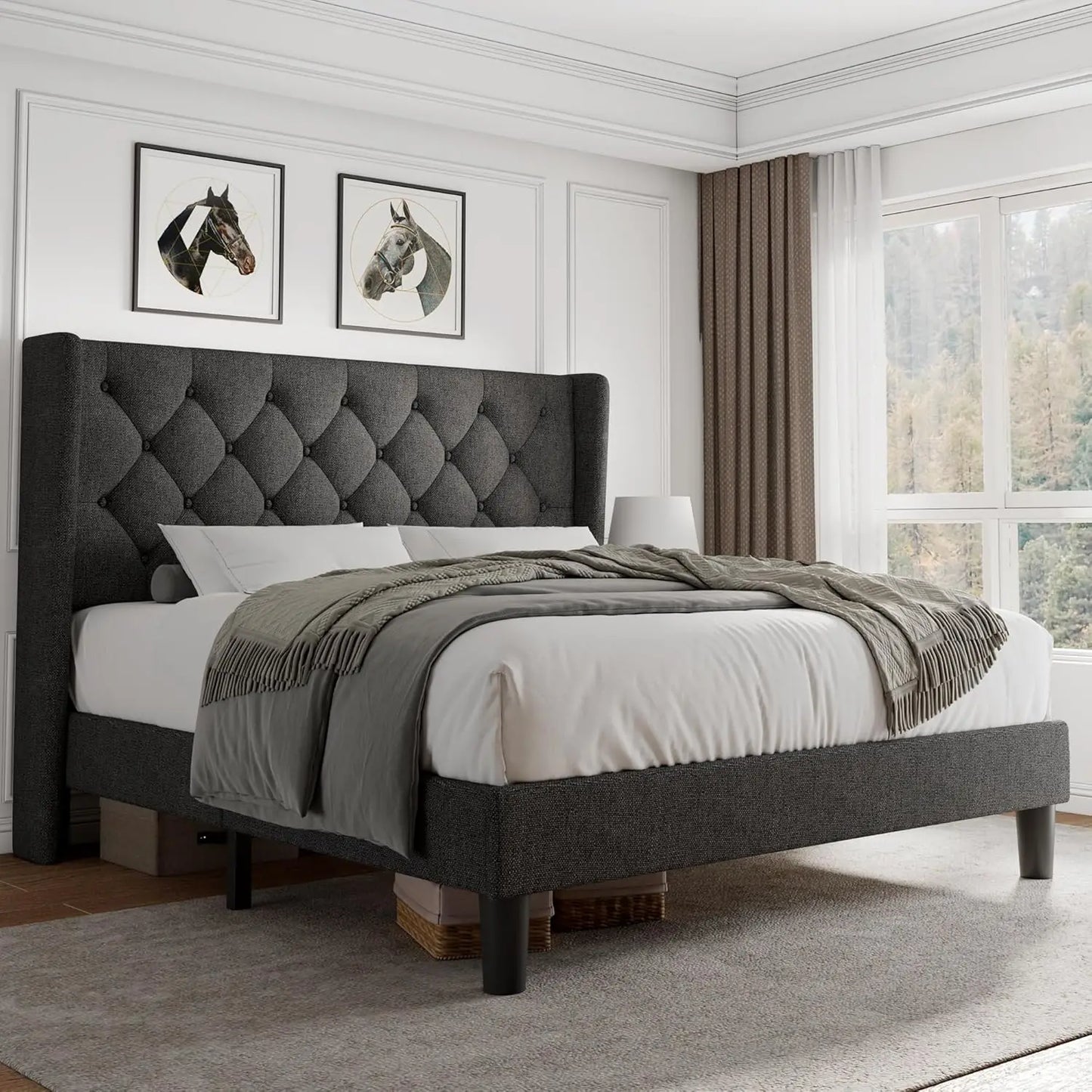 Queen Velvet Platform Upholstered Bed Frame