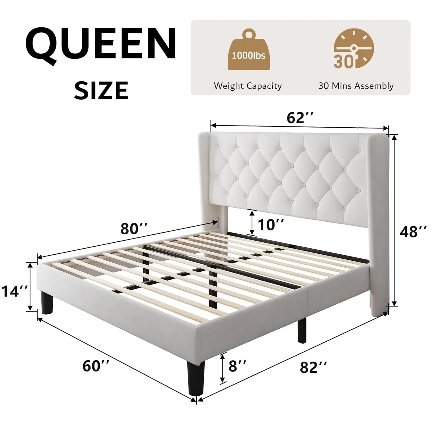 Queen Velvet Platform Upholstered Bed Frame