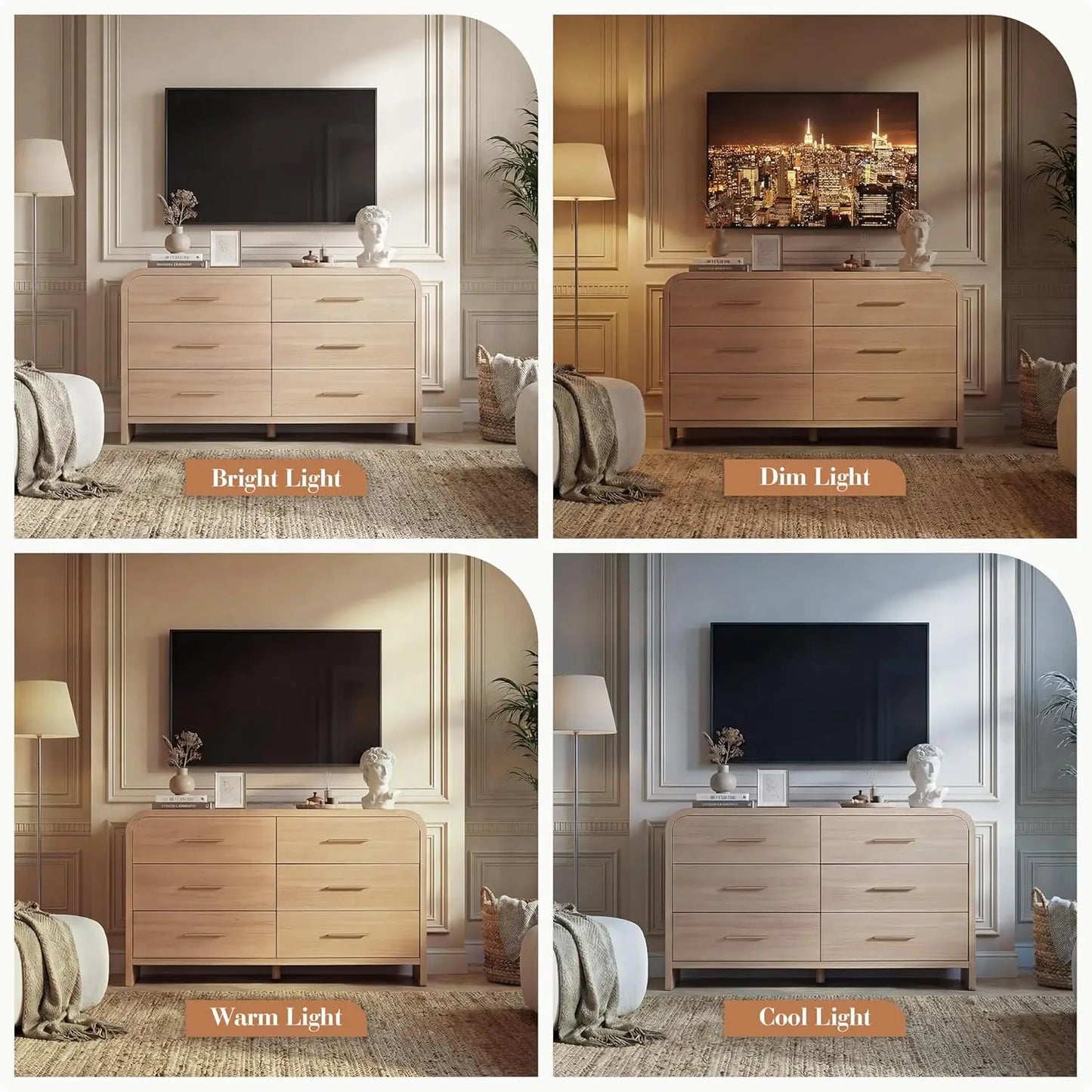 54" Wide Modern Curved 6-Drawer Dresser