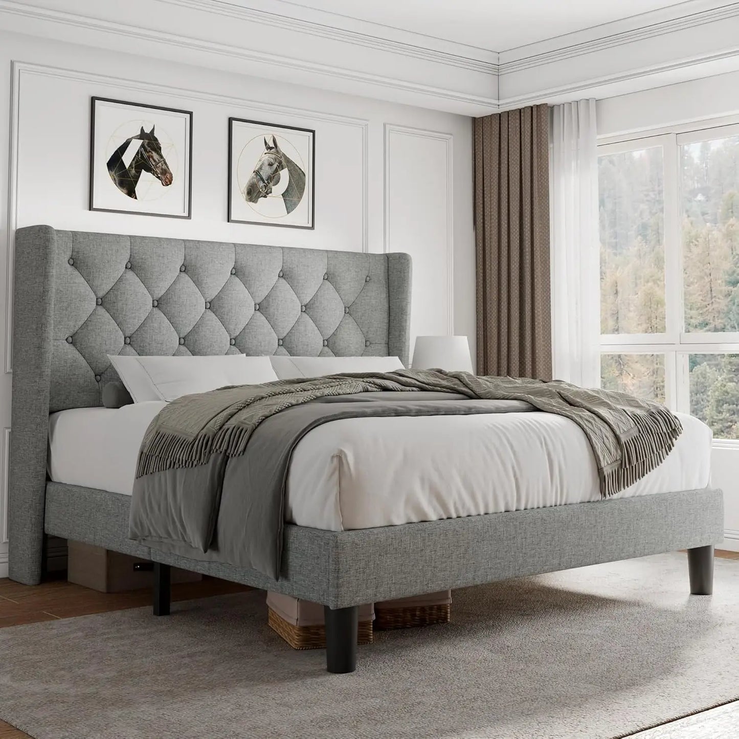 Queen Velvet Platform Upholstered Bed Frame