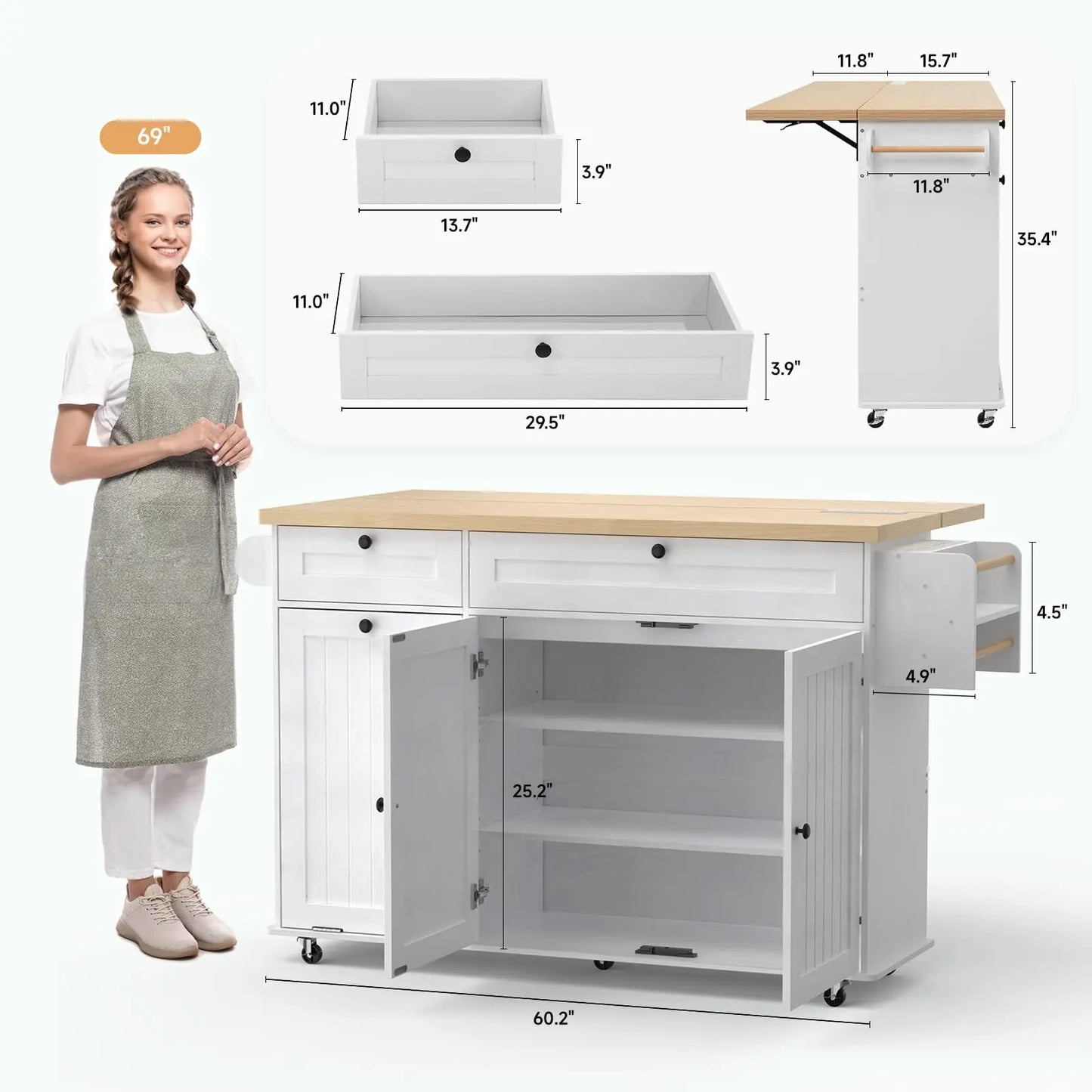 60" Mobile Kitchen Island