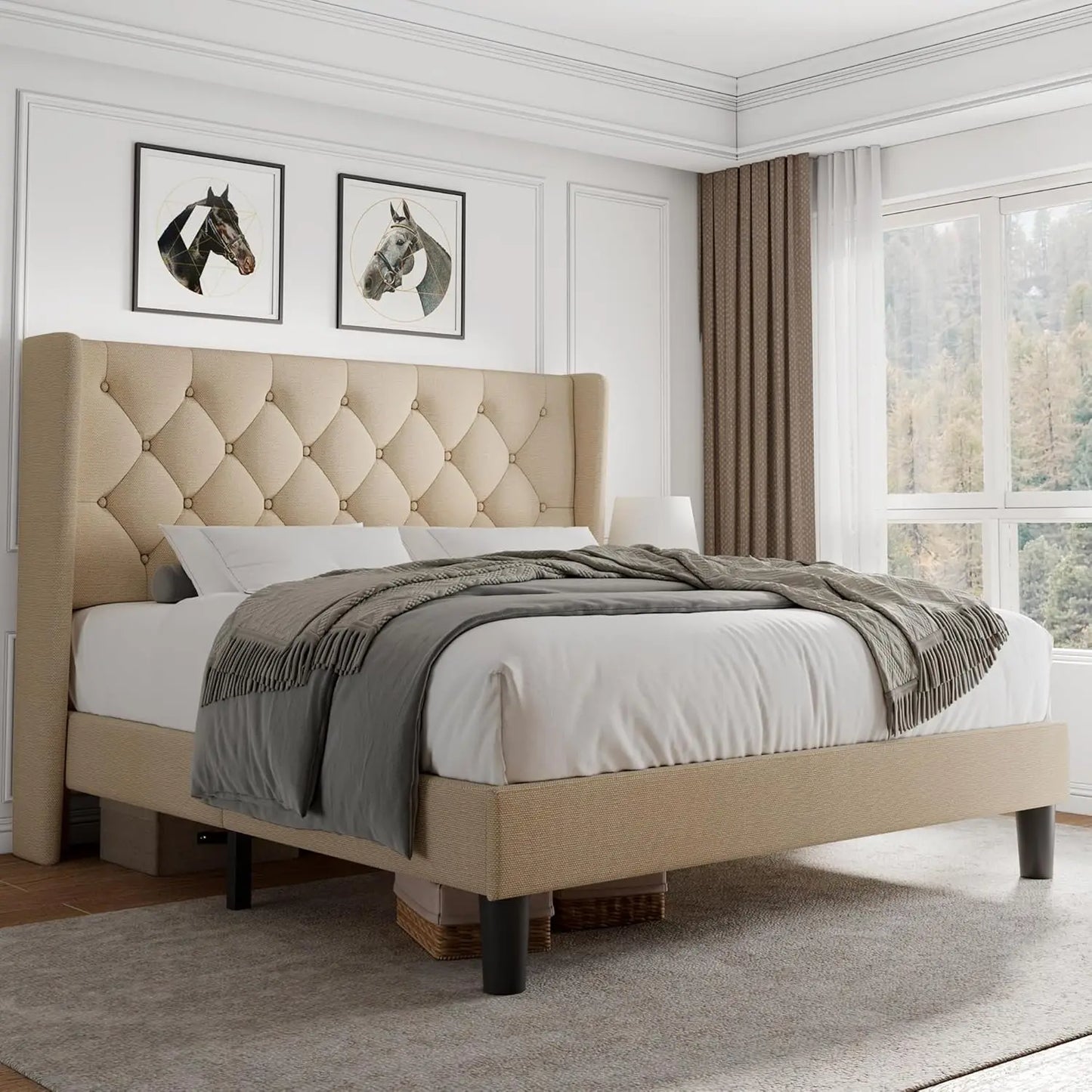 Queen Velvet Platform Upholstered Bed Frame