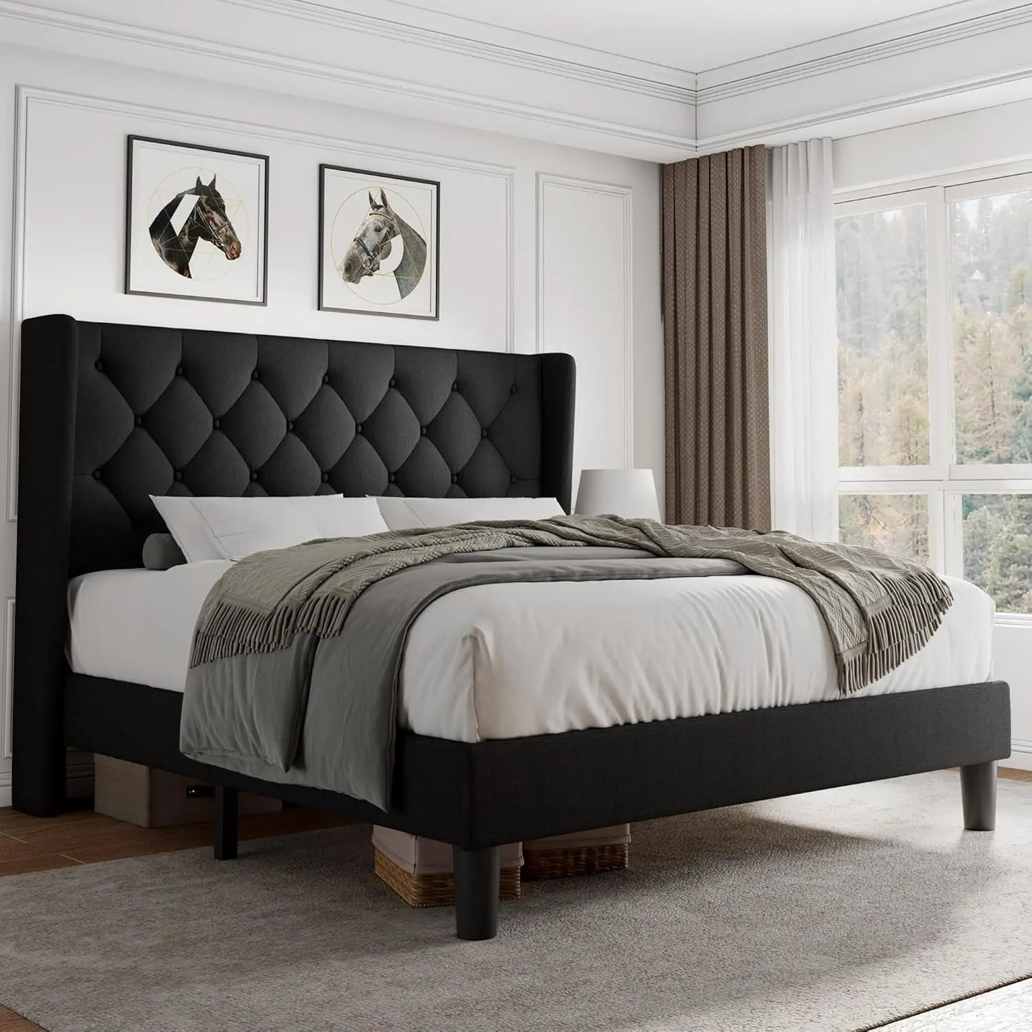 Queen Velvet Platform Upholstered Bed Frame