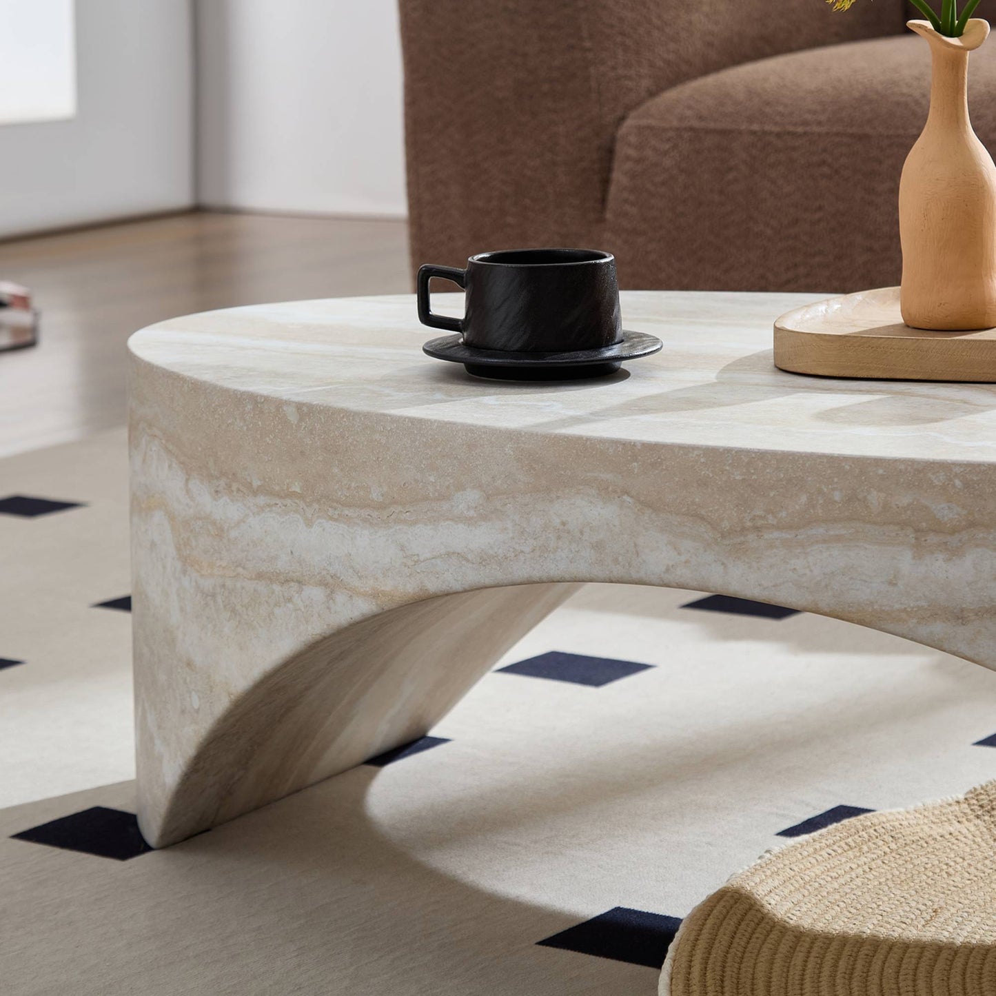 Oval Natural Marble Coffee Side Table for Living Room