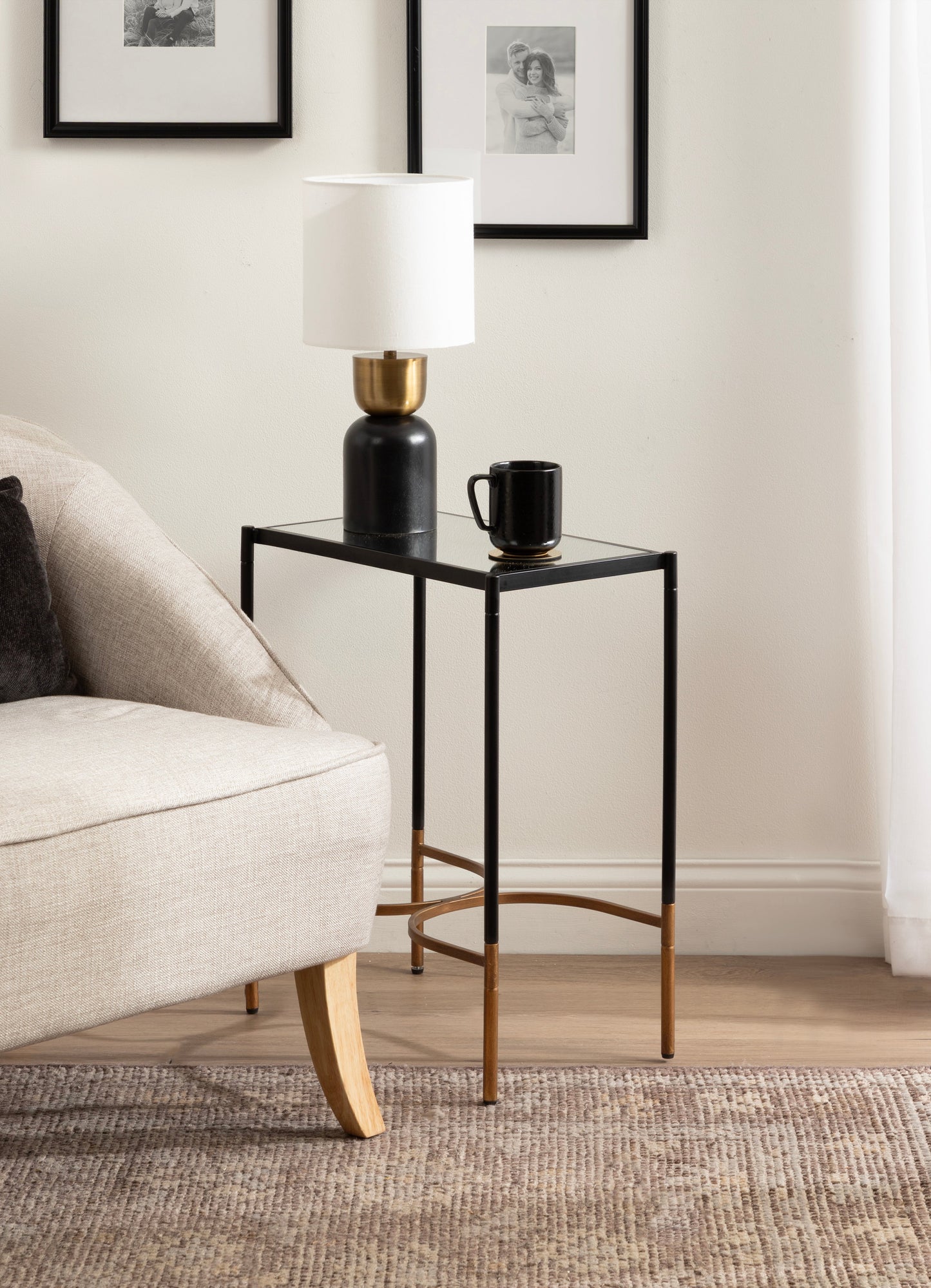 Mirror and Metal Side Table