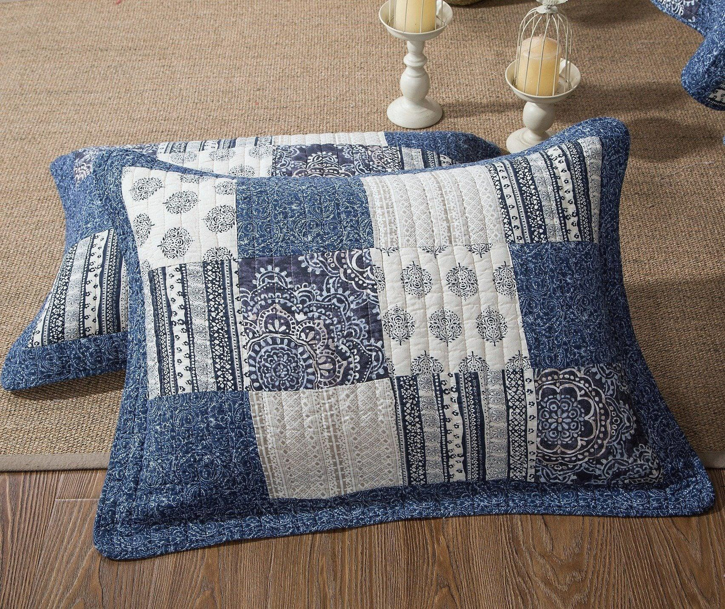 DaDa Bedding Denim Blue Patchwork Cotton Quilt Set
