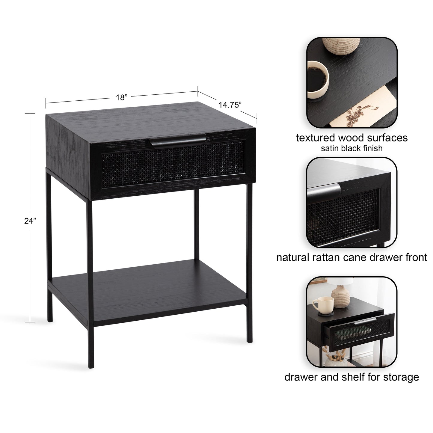 Wood and Cane Side Table