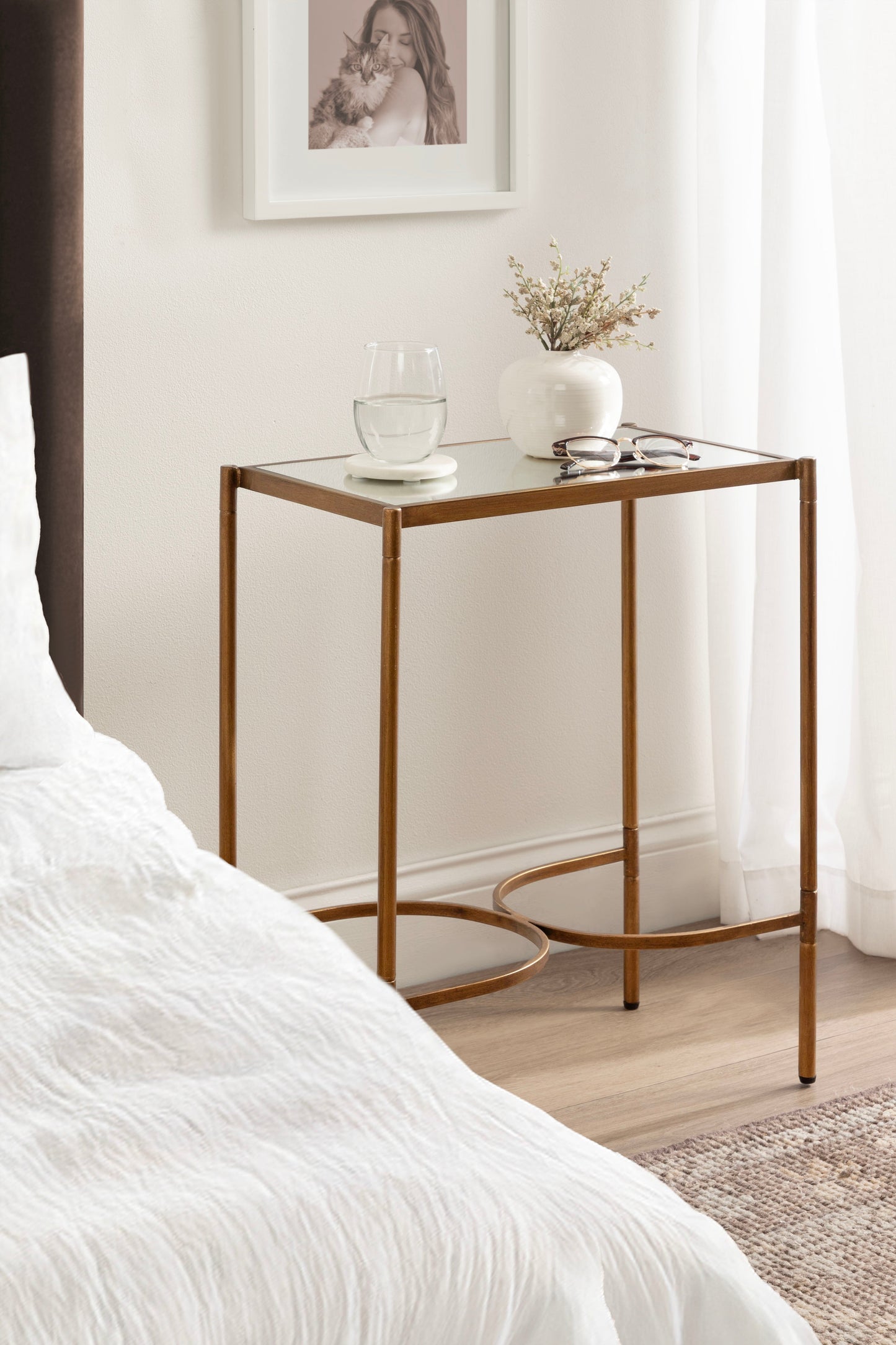 Mirror and Metal Side Table